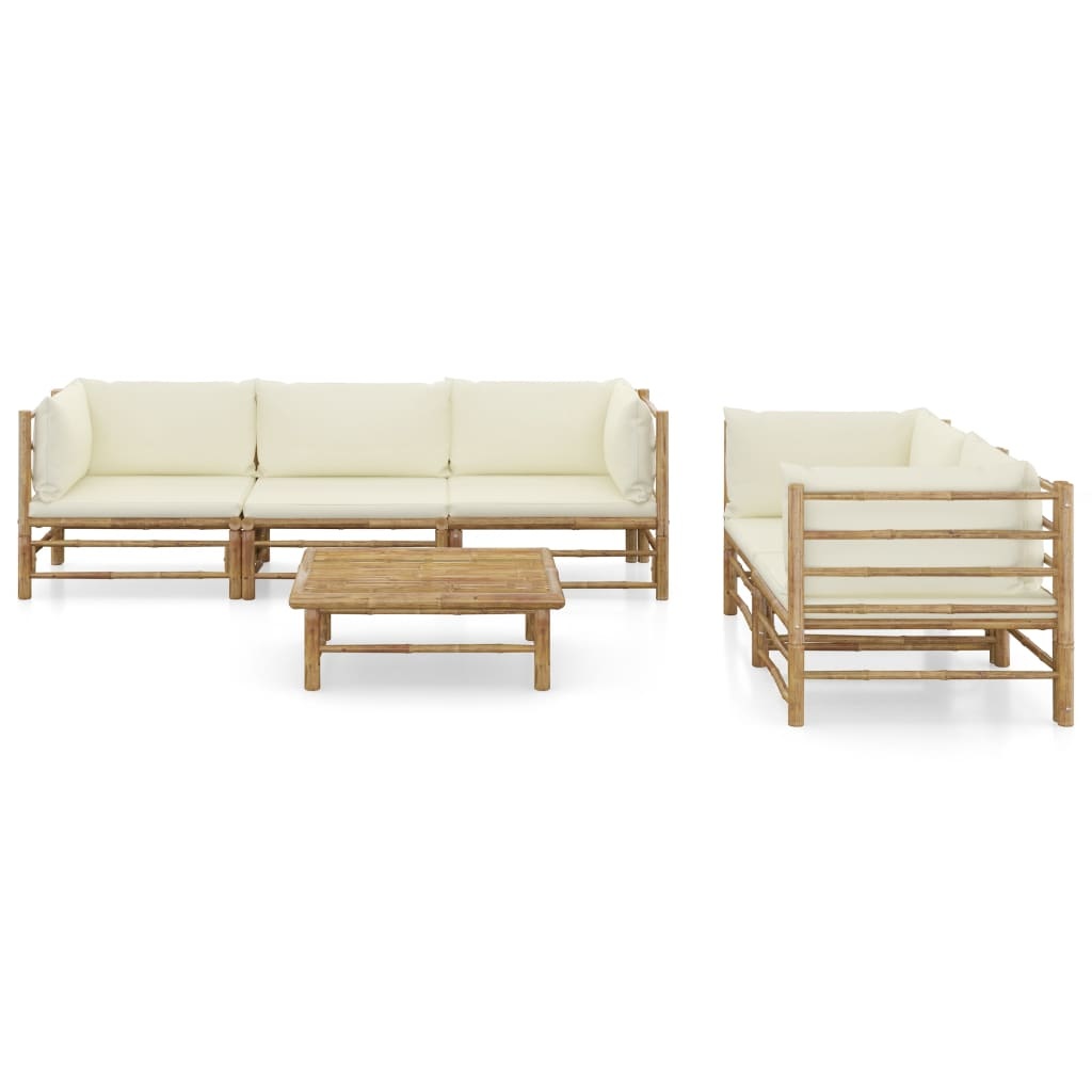 VidaXL 6-delige Loungeset met crèmewitte kussens bamboe