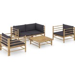 VidaXL 5-delige Loungeset met donkergrijze kussens bamboe