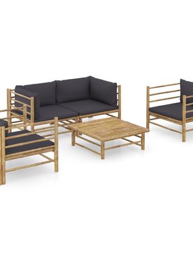 VidaXL 5-delige Loungeset met donkergrijze kussens bamboe