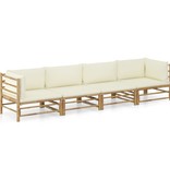 VidaXL 4-delige Loungeset met crèmewitte kussens bamboe