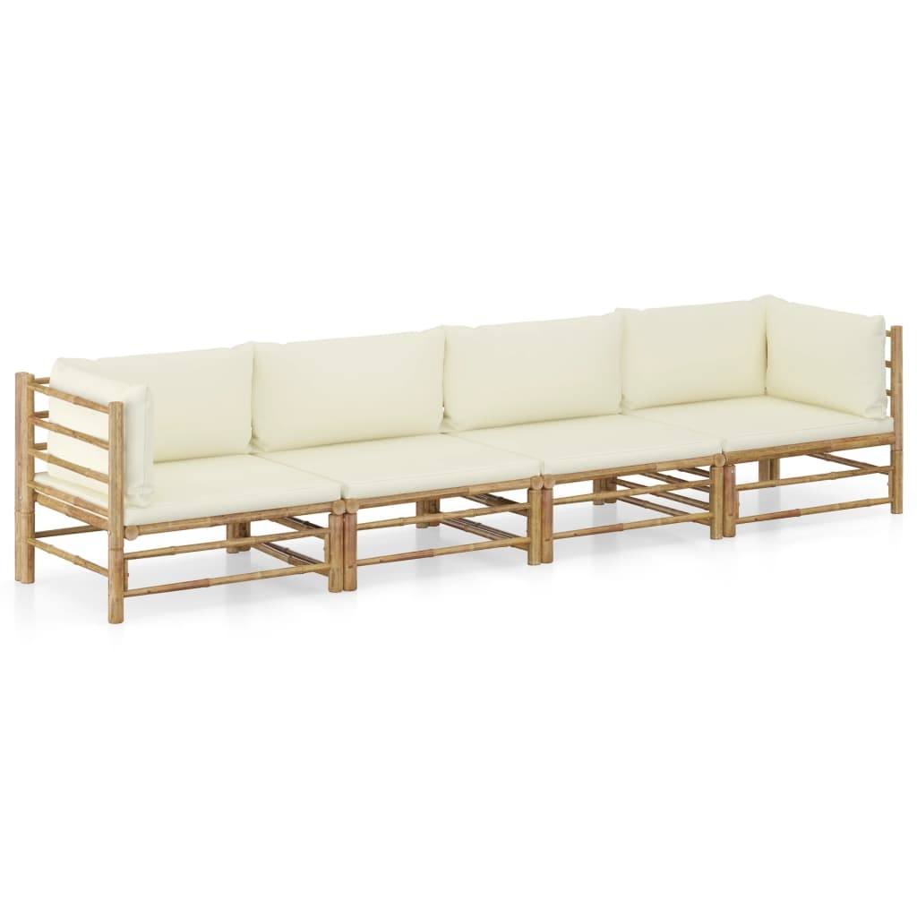 VidaXL 4-delige Loungeset met crèmewitte kussens bamboe