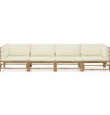 VidaXL 4-delige Loungeset met crèmewitte kussens bamboe