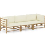 VidaXL 3-delige Loungeset met crèmewitte kussens bamboe