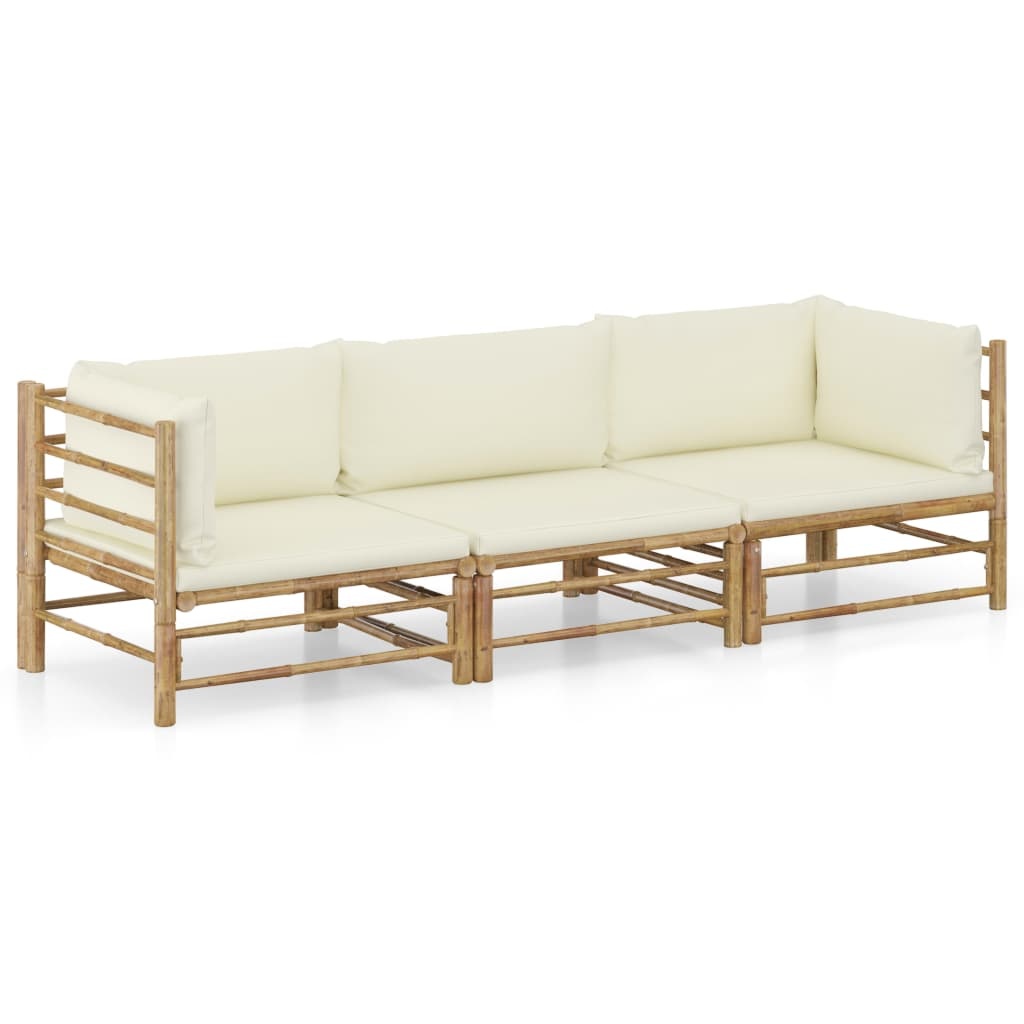 VidaXL 3-delige Loungeset met crèmewitte kussens bamboe