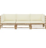 VidaXL 3-delige Loungeset met crèmewitte kussens bamboe