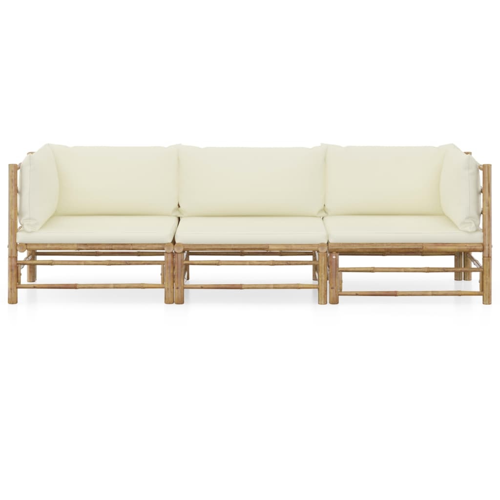 VidaXL 3-delige Loungeset met crèmewitte kussens bamboe
