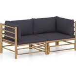 VidaXL 2-delige Loungeset met donkergrijze kussens bamboe