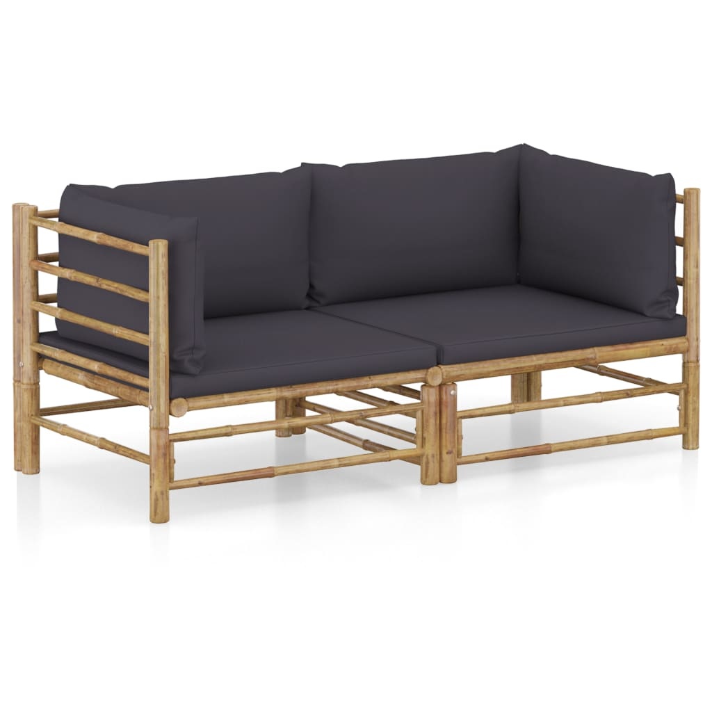 VidaXL 2-delige Loungeset met donkergrijze kussens bamboe