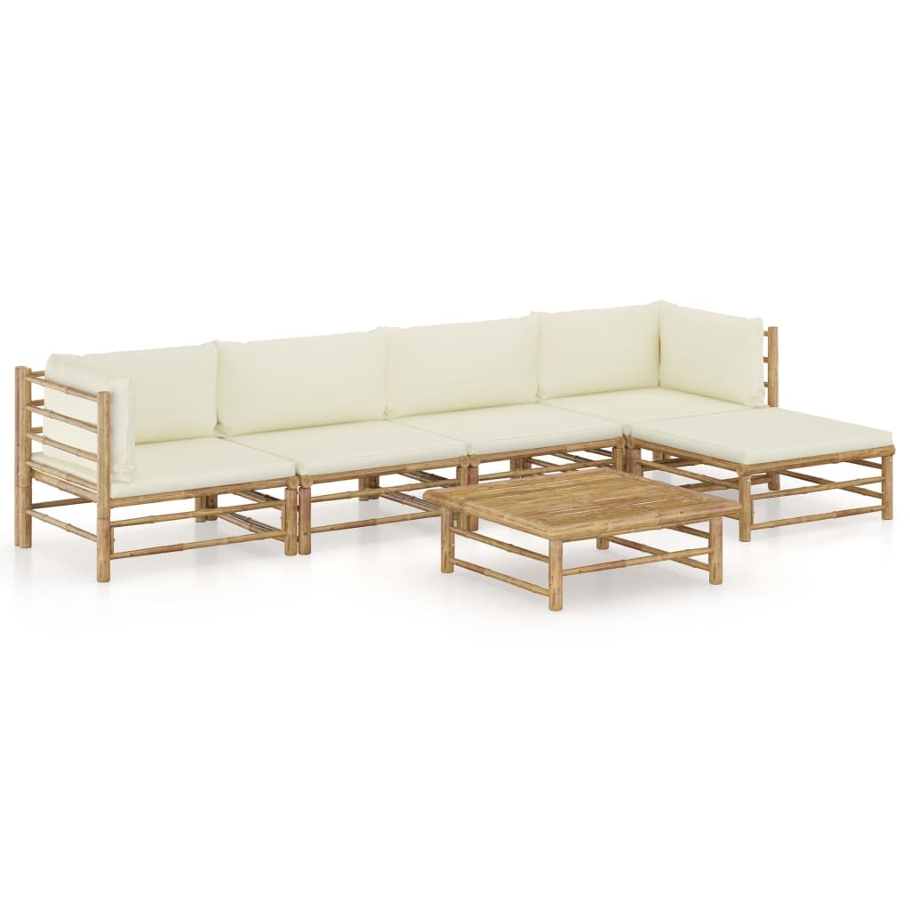 VidaXL 6-delige Loungeset met crèmewitte kussens bamboe
