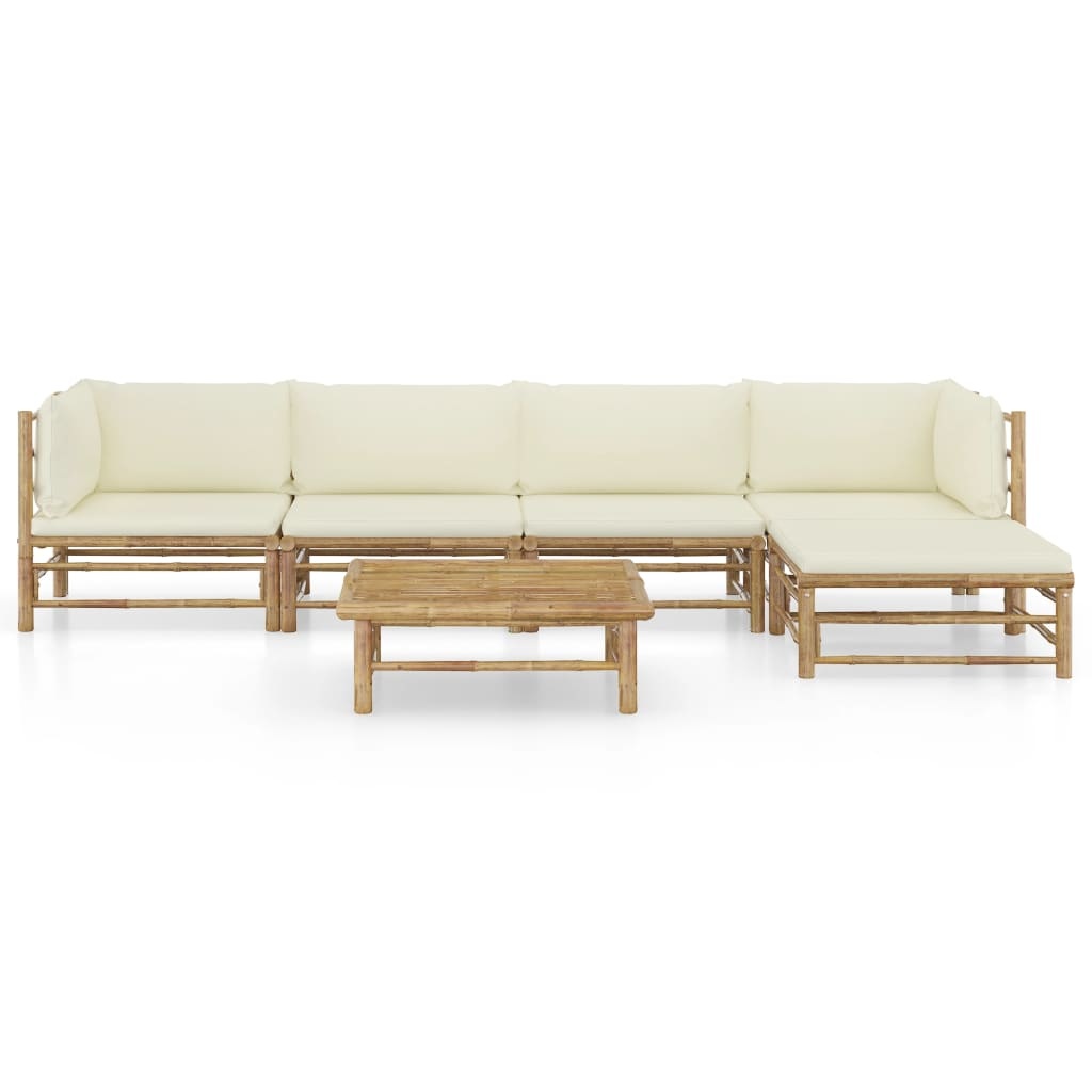 VidaXL 6-delige Loungeset met crèmewitte kussens bamboe