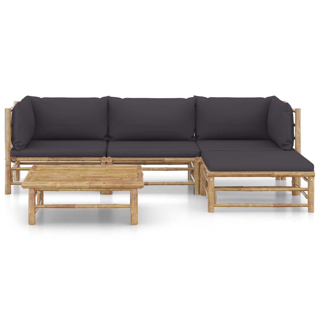 VidaXL 5-delige Loungeset met donkergrijze kussens bamboe