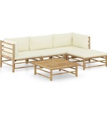VidaXL 5-delige Loungeset met crèmewitte kussens bamboe