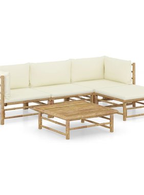 VidaXL 5-delige Loungeset met crèmewitte kussens bamboe