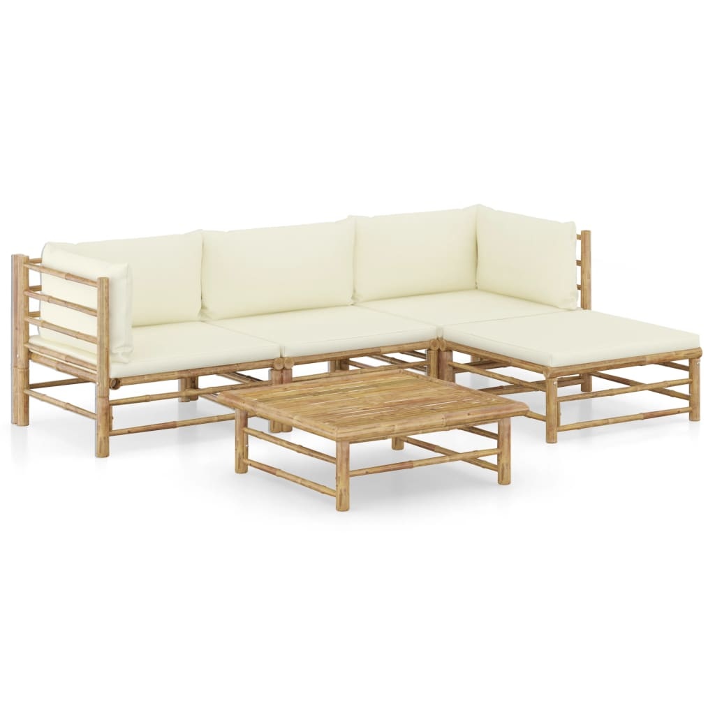 VidaXL 5-delige Loungeset met crèmewitte kussens bamboe