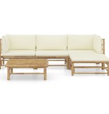 VidaXL 5-delige Loungeset met crèmewitte kussens bamboe