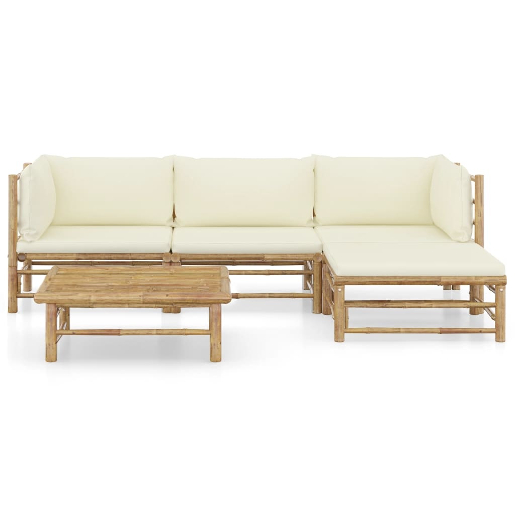 VidaXL 5-delige Loungeset met crèmewitte kussens bamboe