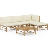 VidaXL 5-delige Loungeset met crèmewitte kussens bamboe