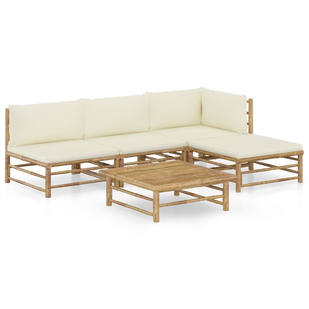 VidaXL 5-delige Loungeset met crèmewitte kussens bamboe