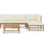 VidaXL 5-delige Loungeset met crèmewitte kussens bamboe