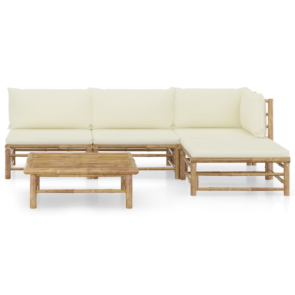 VidaXL 5-delige Loungeset met crèmewitte kussens bamboe