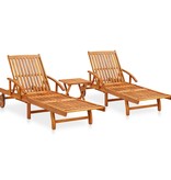 VidaXL 2-delige Ligbeddenset met tafel massief acaciahout