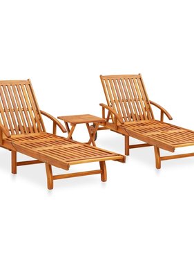 VidaXL 2-delige Ligbeddenset met tafel massief acaciahout