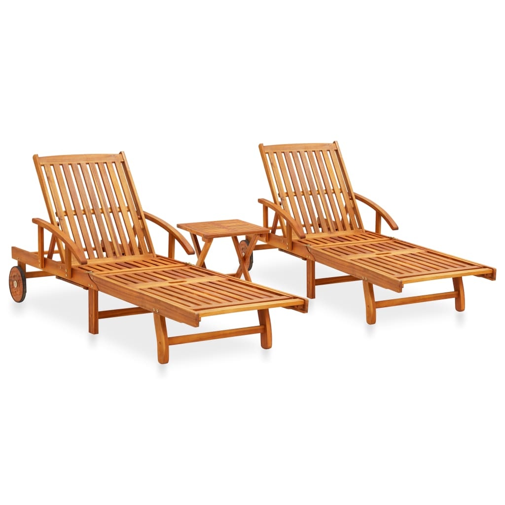 VidaXL 2-delige Ligbeddenset met tafel massief acaciahout