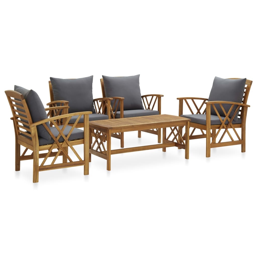 VidaXL 5-delige Loungeset met kussens massief acaciahout