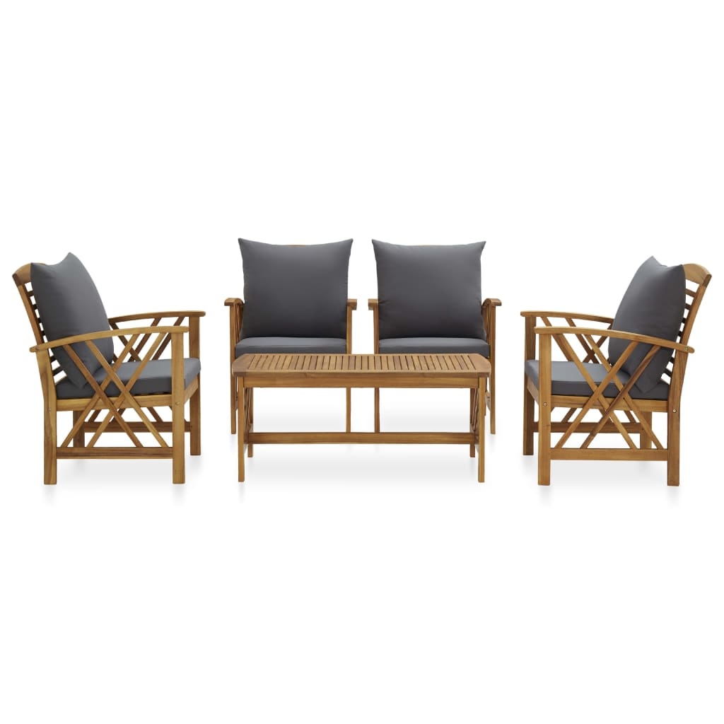 VidaXL 5-delige Loungeset met kussens massief acaciahout