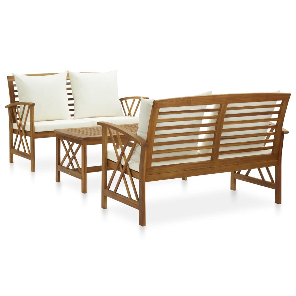 VidaXL 3-delige Loungeset met kussens massief acaciahout