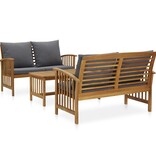 VidaXL 3-delige Loungeset met kussens massief acaciahout