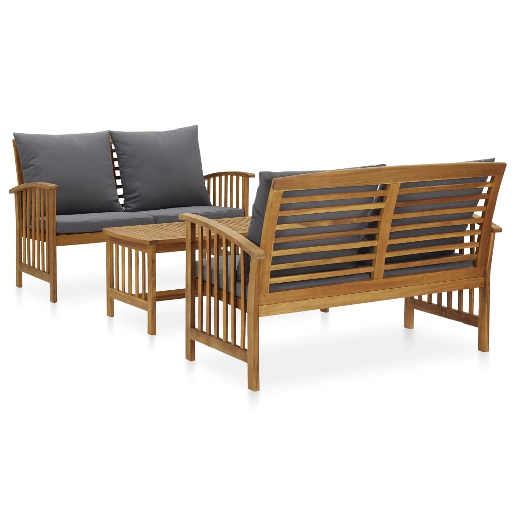 VidaXL 3-delige Loungeset met kussens massief acaciahout