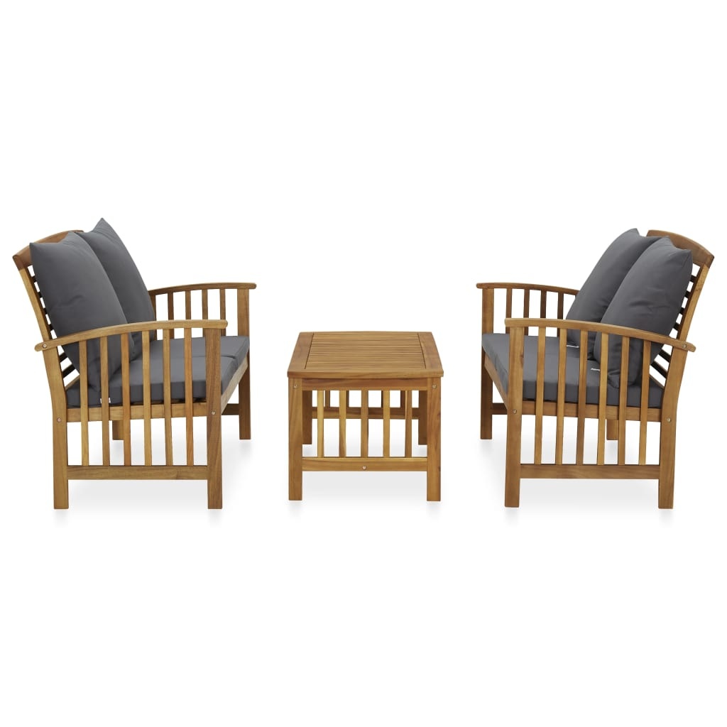 VidaXL 3-delige Loungeset met kussens massief acaciahout