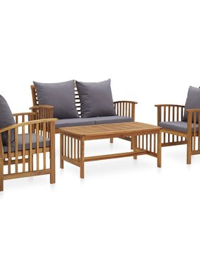 VidaXL 4-delige Loungeset met kussens massief acaciahout
