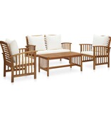VidaXL 4-delige Loungeset met kussens massief acaciahout