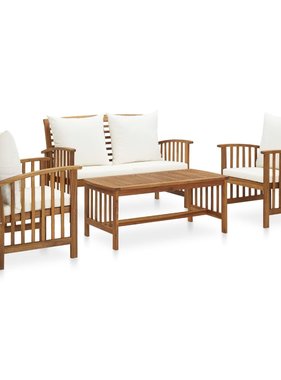 VidaXL 4-delige Loungeset met kussens massief acaciahout