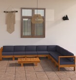 VidaXL 9-delige Loungeset met donkergrijze kussens acaciahout