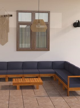 VidaXL 9-delige Loungeset met donkergrijze kussens acaciahout