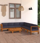 VidaXL 8-delige Loungeset met donkergrijze kussens acaciahout