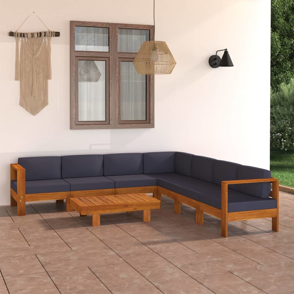 VidaXL 8-delige Loungeset met donkergrijze kussens acaciahout