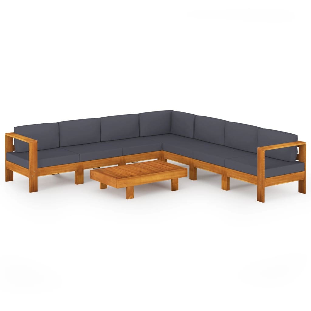 VidaXL 8-delige Loungeset met donkergrijze kussens acaciahout