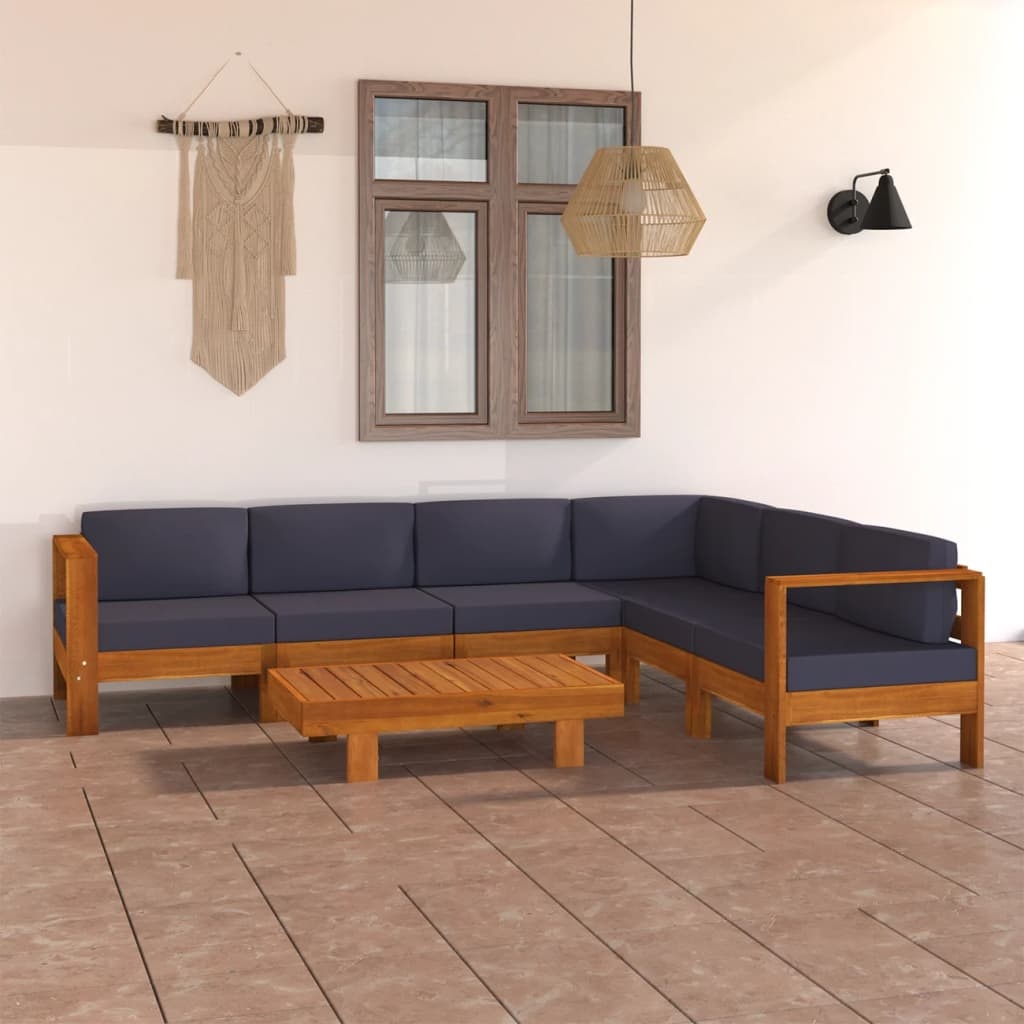 VidaXL 7-delige Loungeset met donkergrijze kussens acaciahout
