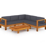VidaXL 6-delige Loungeset met donkergrijze kussens acaciahout