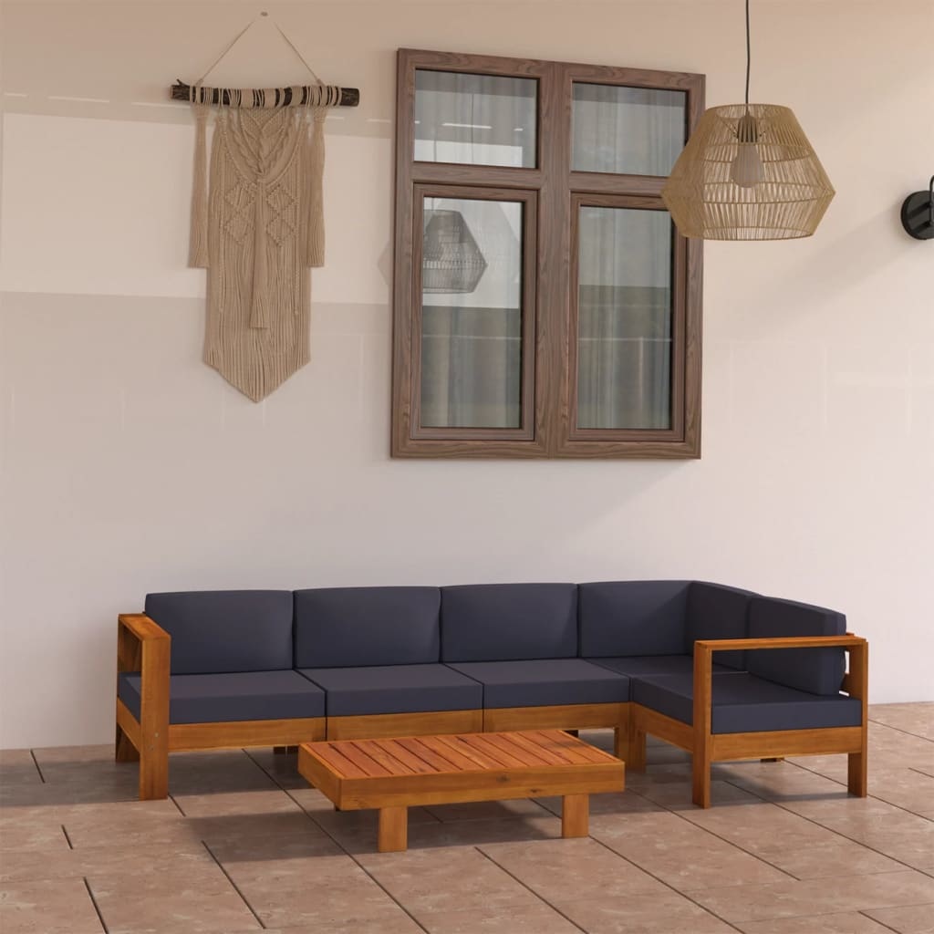 VidaXL 6-delige Loungeset met donkergrijze kussens acaciahout