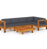 VidaXL 6-delige Loungeset met donkergrijze kussens acaciahout