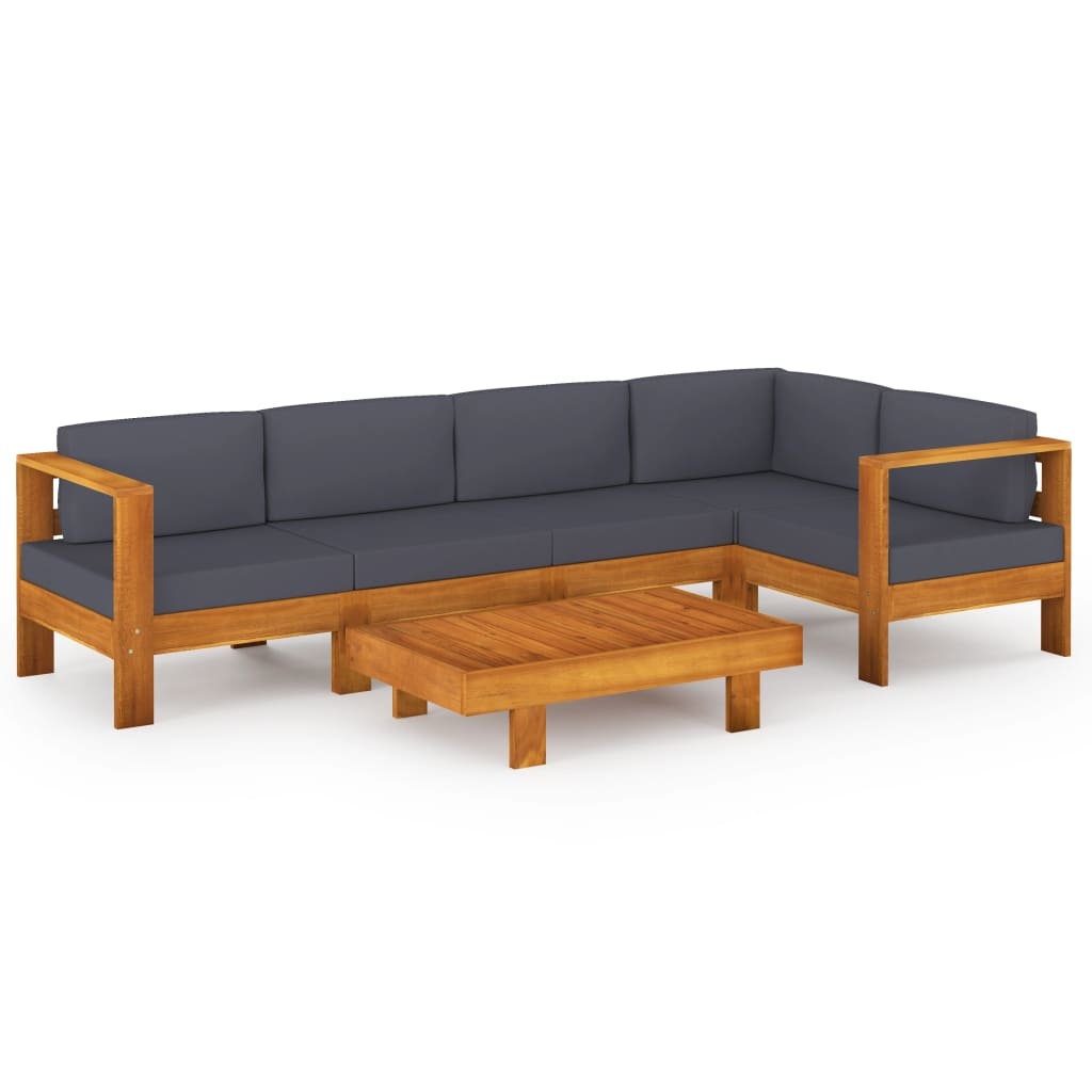 VidaXL 6-delige Loungeset met donkergrijze kussens acaciahout