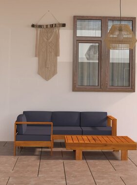 VidaXL 5-delige Loungeset met donkergrijze kussens acaciahout