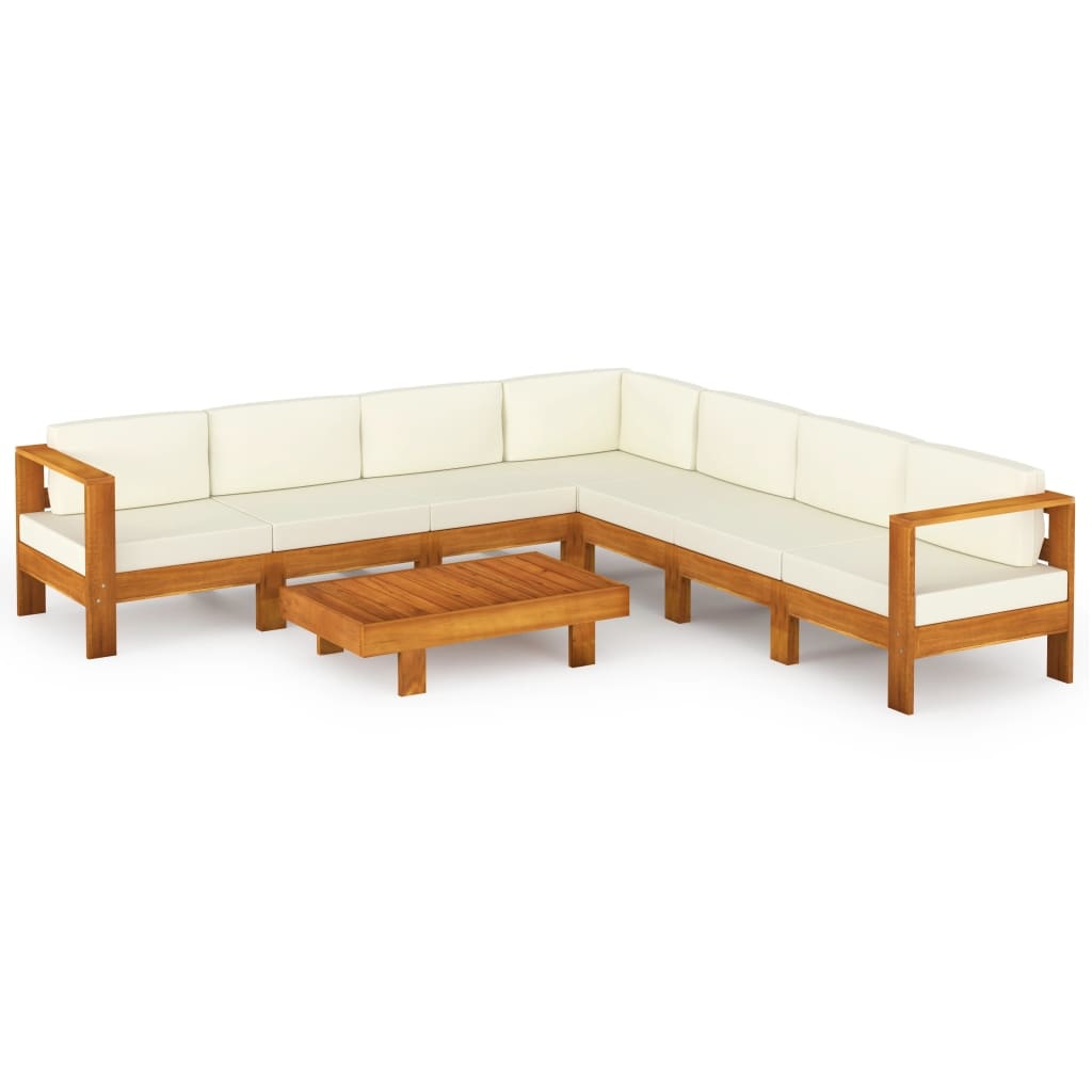 VidaXL 8-delige Loungeset met crèmewitte kussens acaciahout