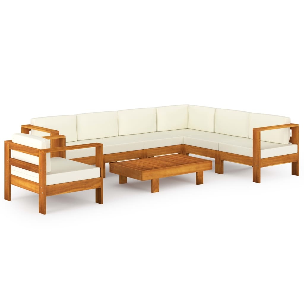 VidaXL 8-delige Loungeset met crèmewitte kussens acaciahout