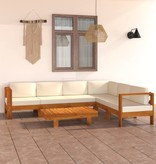 VidaXL 7-delige Loungeset met crèmewitte kussens acaciahout
